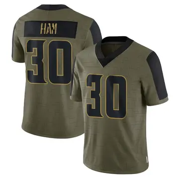 Nike C.J. Ham Men's Limited Minnesota Vikings Olive 2021 Salute To Service Jersey
