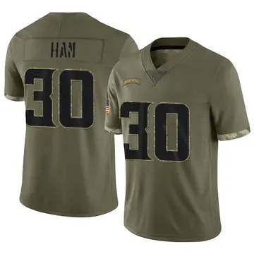 Nike C.J. Ham Men's Limited Minnesota Vikings Olive 2022 Salute To Service Jersey