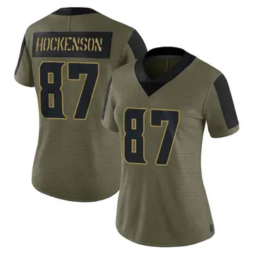 Nike T.J. Hockenson Women's Limited Minnesota Vikings Olive 2021 Salute To Service Jersey